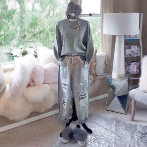 EUC H&M blue grey metallised fibre accent sweater top